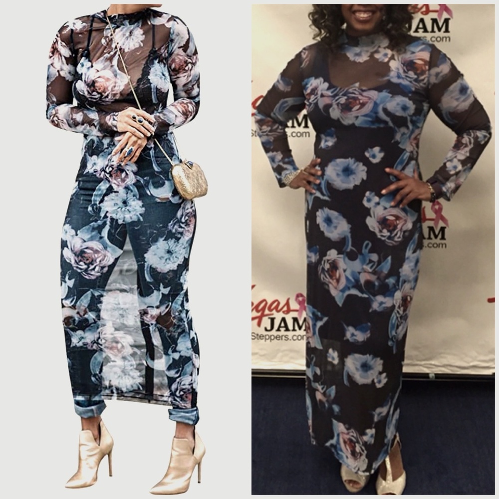 HOST PICK!! Sexy Sheer Long Sleeve Floral Maxi Dress Sz XXXL